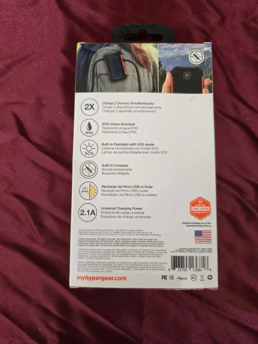HyperGear 10000mAh Solar Power Bank with Built-in Flashlight and Compass